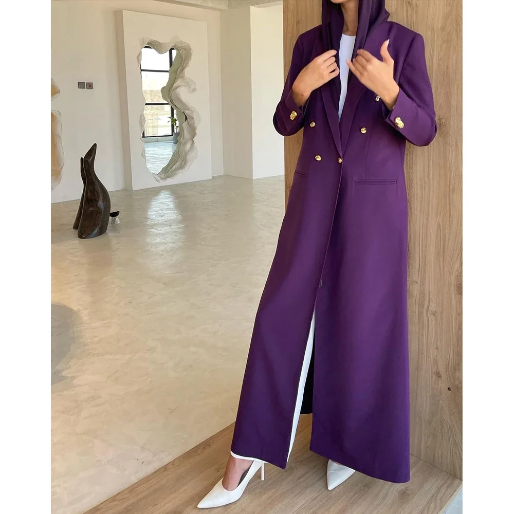 Double Breasted Elegant Purple Blazer Peak Lapel Long Costume Made Women Suits High Quality Muslim Abaya Jacket 1 Piece