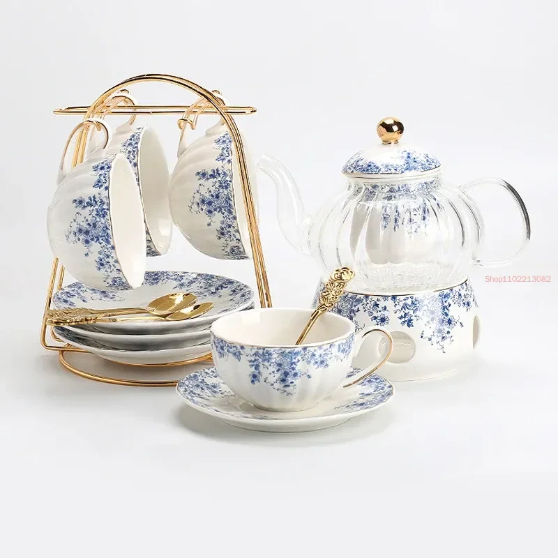 EnglishstyleAfternoonTeaSetFlowerTeapotCandleHeatedGlass