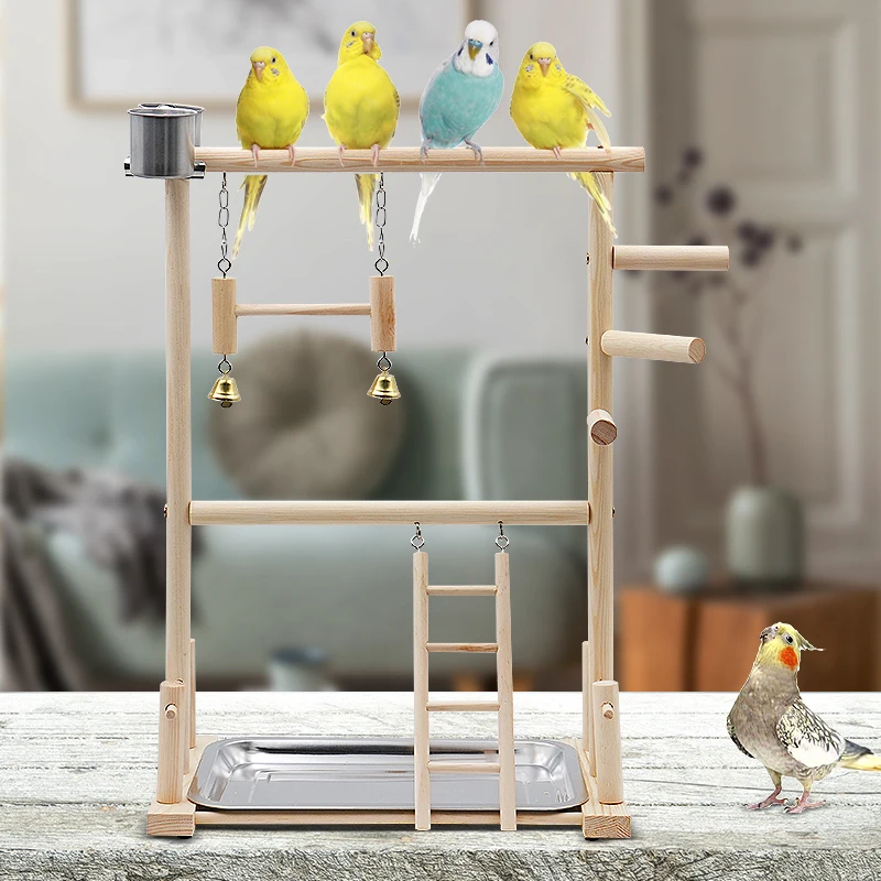 1set Parrot solid wood game stand with bird house Parrot stand perch ladder toy bird swing playground