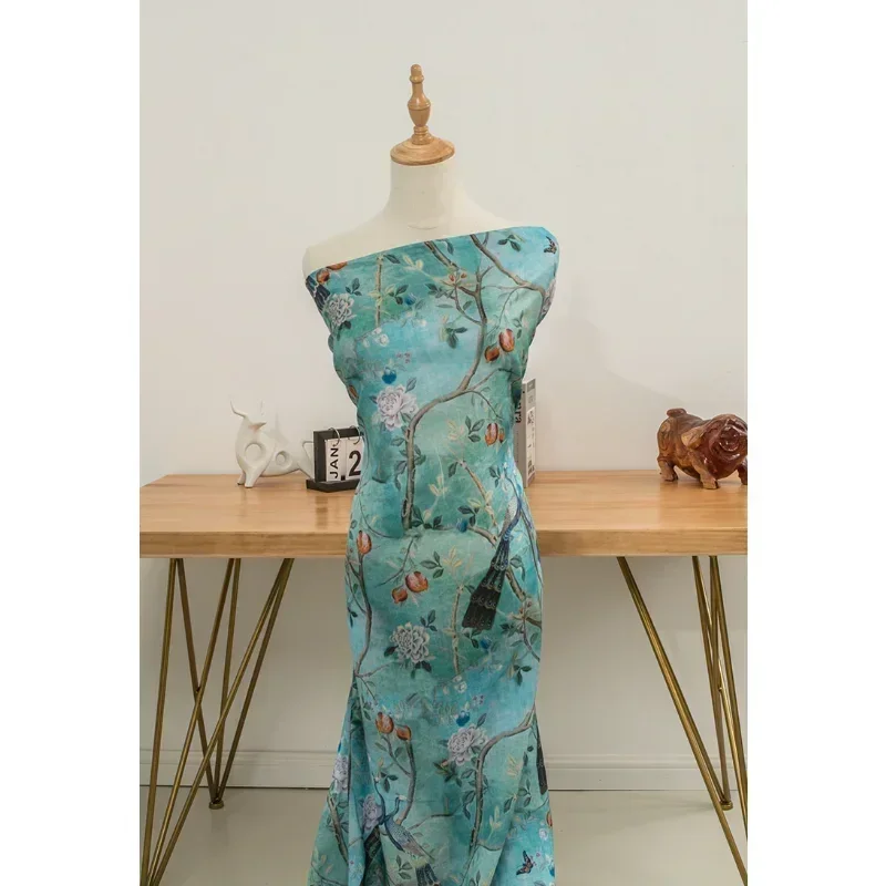 Natural ramie printed linen women's dress DIY hand-stitched designer fabric long skirt dress summer by the meter