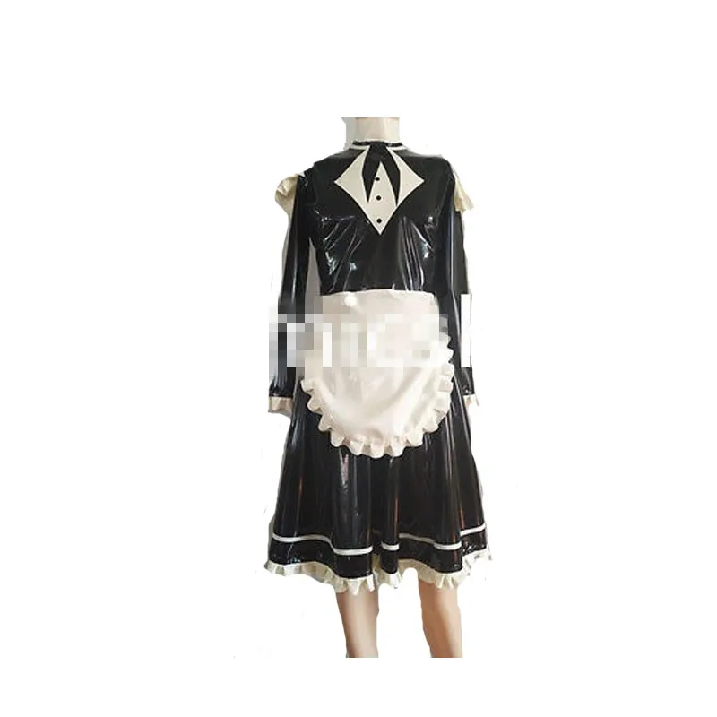 

100% Latex Dress Rubber Gummi Stylish Maid Skirt Black and White Cute Size XXS-XXL