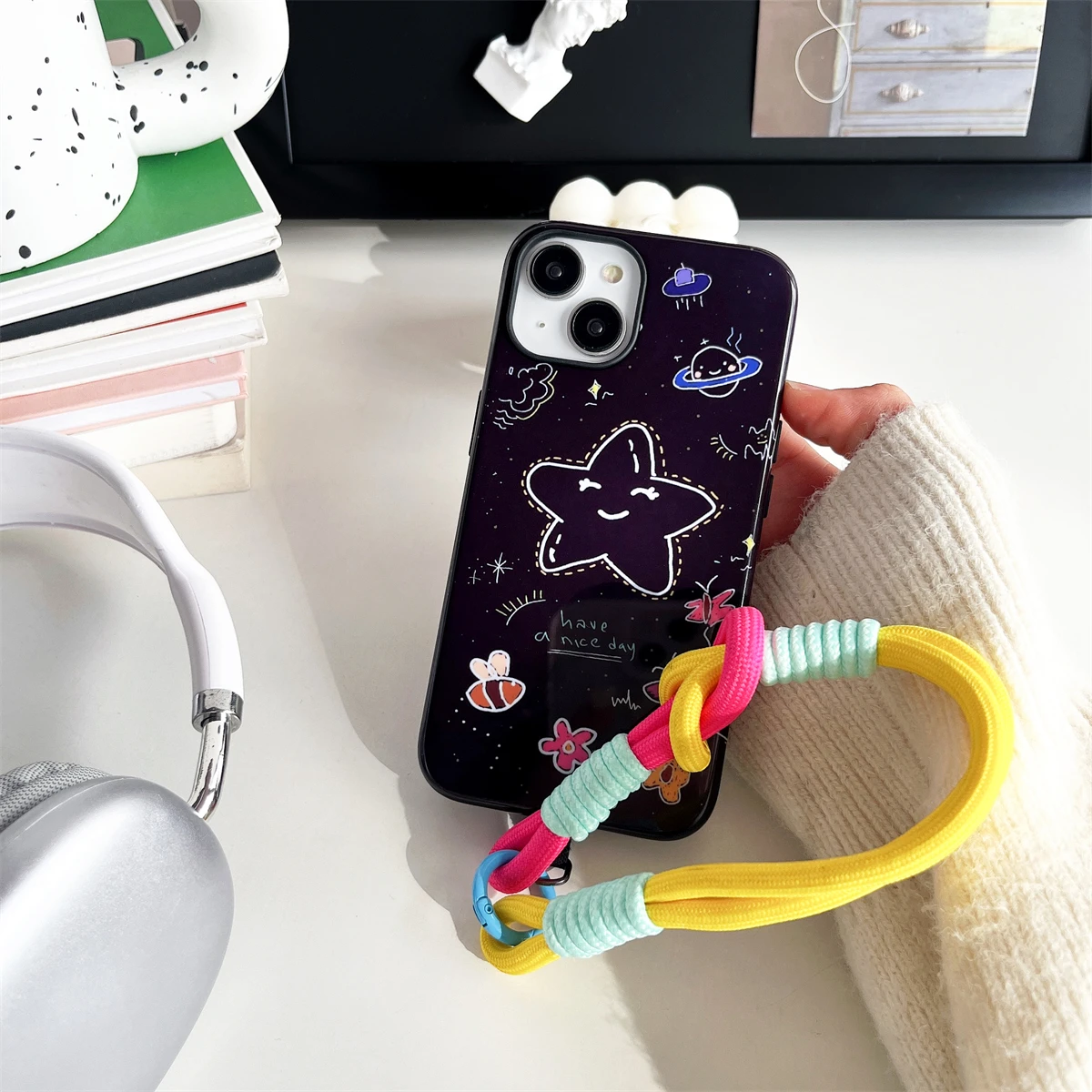 Black Background Stars Two-in-One Film Protective Shell for iPhone