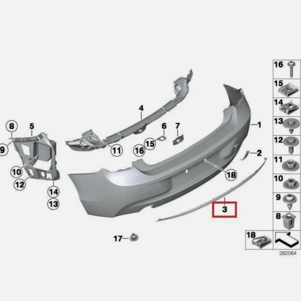 90282◆BMW 1シリーズ F20 リアバンパー◆51127371756 リアバンパー装飾ストリップ 51127273796 BMW 1シリーズ F20 F21 M