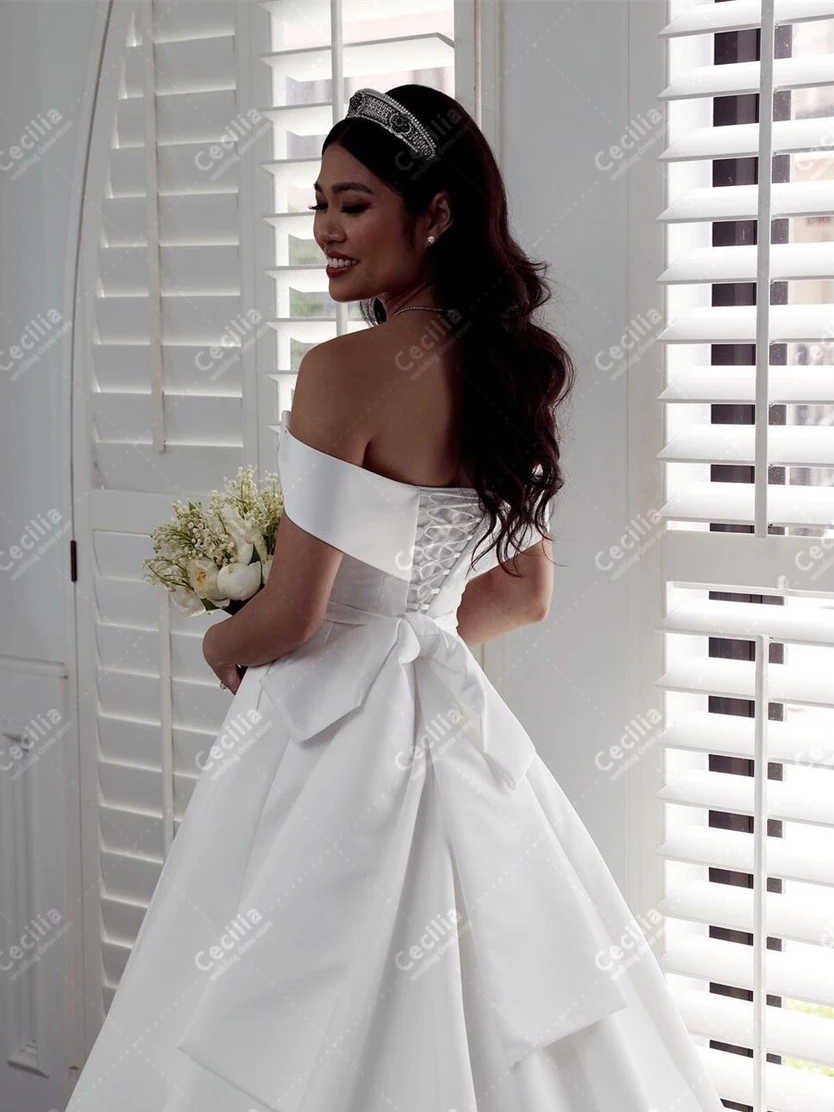 Charming Wedding Dresses Satin Pleat Bridal Gowns Off The Shoulder Princess Robes For Formal Party Vestidos De Novia Customized 2