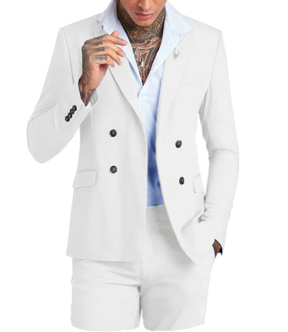 Classic White Mens Suits Two-piece Lapel Business Office Campus Travel Custom Color Size (Blazer + Pants)