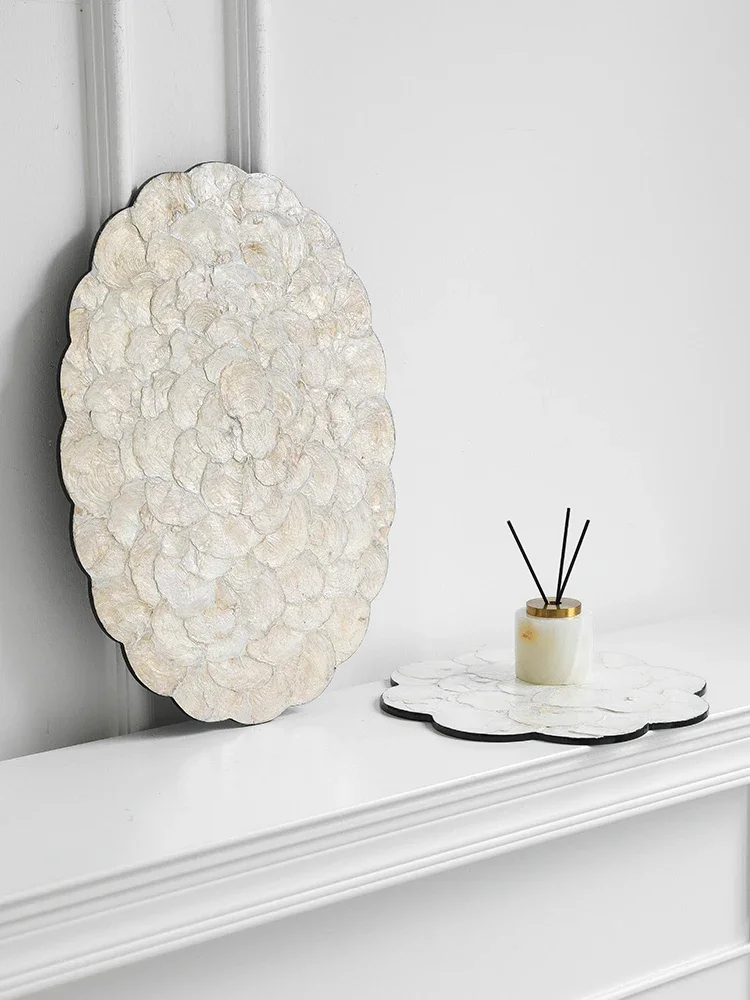 AhunderJiaz Light Luxury Natural Shell Tray Dining Table Insulating Mat Desktop Organizer Flower Trimmed Decorative Placemats 4
