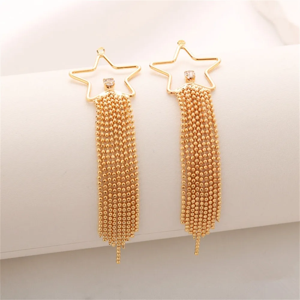 14K package gold zirconia pentagram beads bead chain tassel charm pendant earrings diy ear jewelry accessories