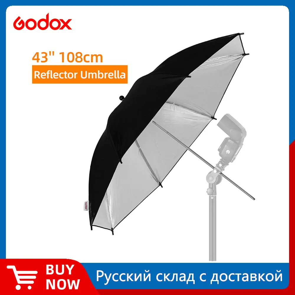 Camera Umbrella Godox 43" 108cm Reflector Umbrella Photo Studio Flash Light Grained Black Silver Umbrella