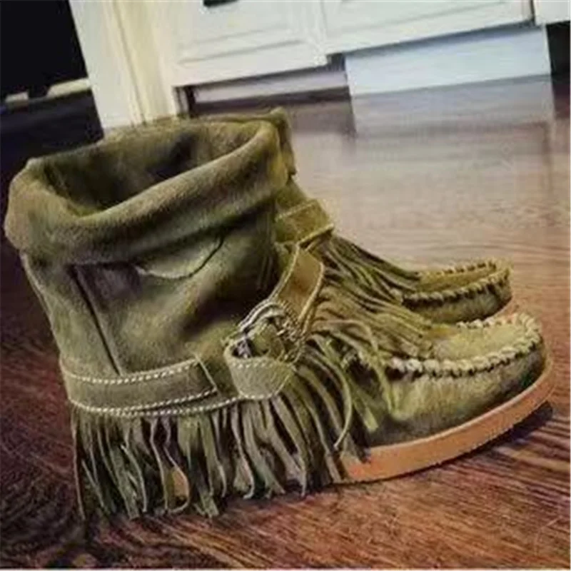 Women Suede Boots With Tassel Luxury Vintage Matte Shoes Non Slip Shoes Fashionable