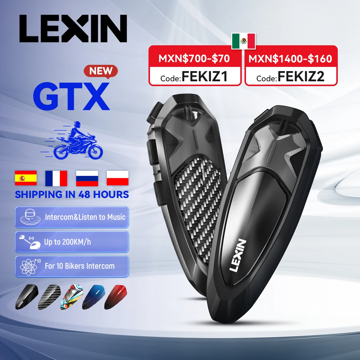 2023 Lexin GTX 오토바이 헬멧용 블루투스 인터콤 헤드셋 지원, 인터콤 및 음악 감상, 한 번에 10 명의 라이더, 2000m, 신제품 