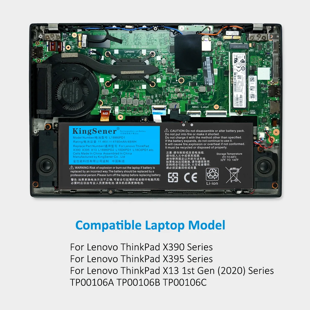 Kingsener-bateria para Lenovo Thinkpad L18m6pd1 X390 X395 X13 L18c6pd1 L18l6pd1 02dl017 Sb10k97655 02dl018 48wh ° Gen - Imagem 3