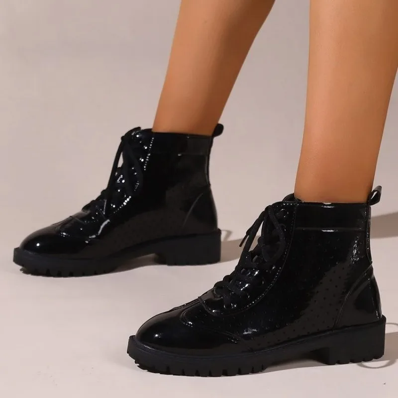 2023 Winter Casual Shoes for Female Front Lace-up Women's Ankle Boots Square Heel Low Heel Women's Shoes Plus Size Ladies Boots