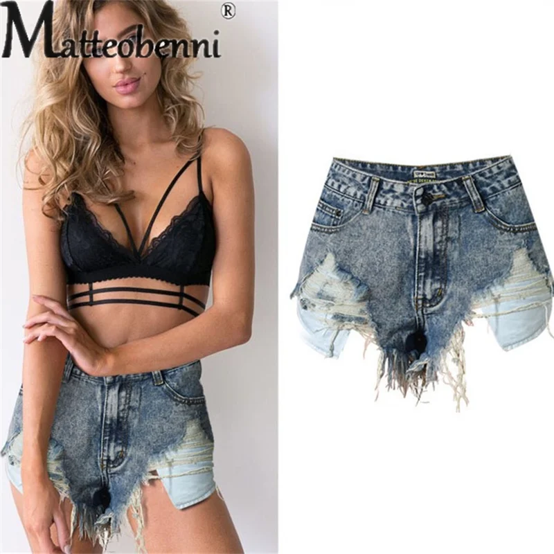 Summer Sexy Tassel Splicing Denim Triangle Shorts Women's Sweet Style Three Quarter Pants Ladies Fashion Trend Casual Streetwear