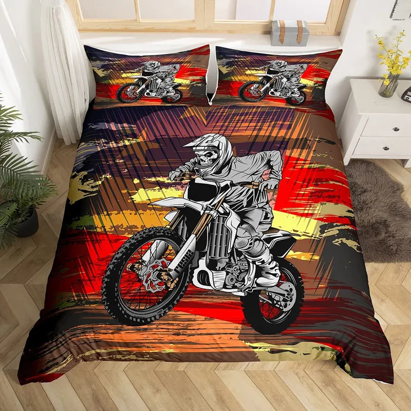 MotorcycleRiderDuvetCoverMicrofiberDirtBikeQuiltCoverKing