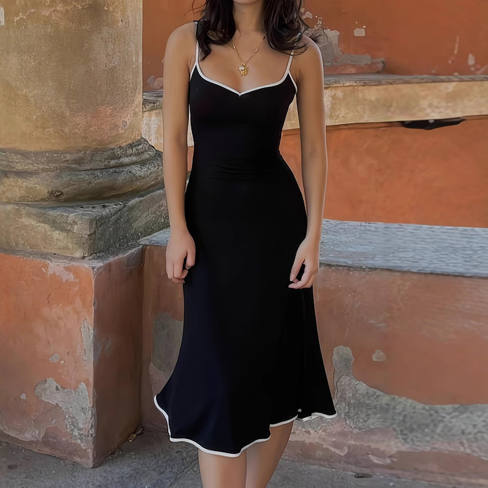 Women's Dresses Summer 2025 Fashion Simple Skinny Fit Sleeveless Square Neck Flowy Hem Casual Shift Dresses