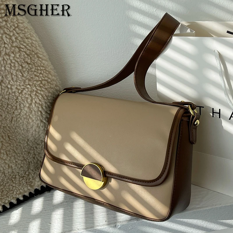 

Women Shoulder Bags Contrast Color Fashion Ladies Commute Bag PU Leather Portable Casual Simple Adjustable Straps Female