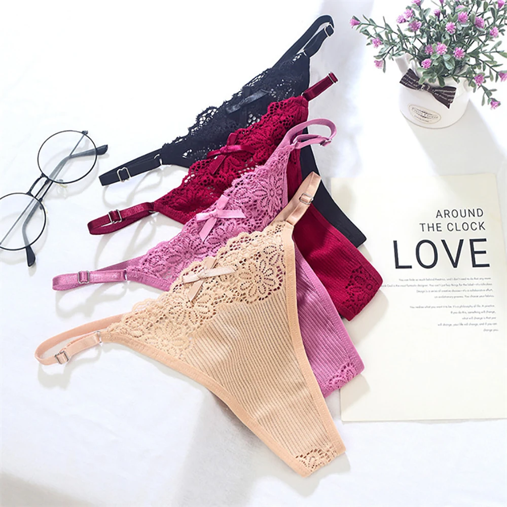 

Adjustable Female Underwear Low-waist Underpants G-String Sexy Briefs Women Thong Lace Panties