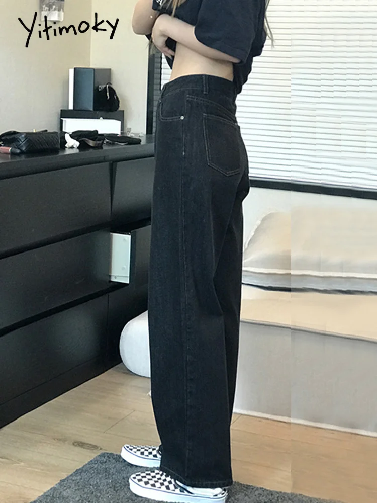 

Yitimuceng Retro Straight Jeans Women Fashion Spring Autumn Black and White Loose High-waisted BF Thin Wide-leg Casual Pants
