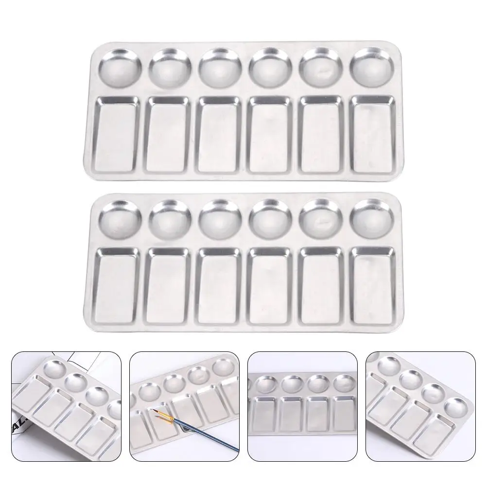 2 Pcs Elongated Palette Paint Tray Fittings Stainless Steel Aluminum Accessory Student School