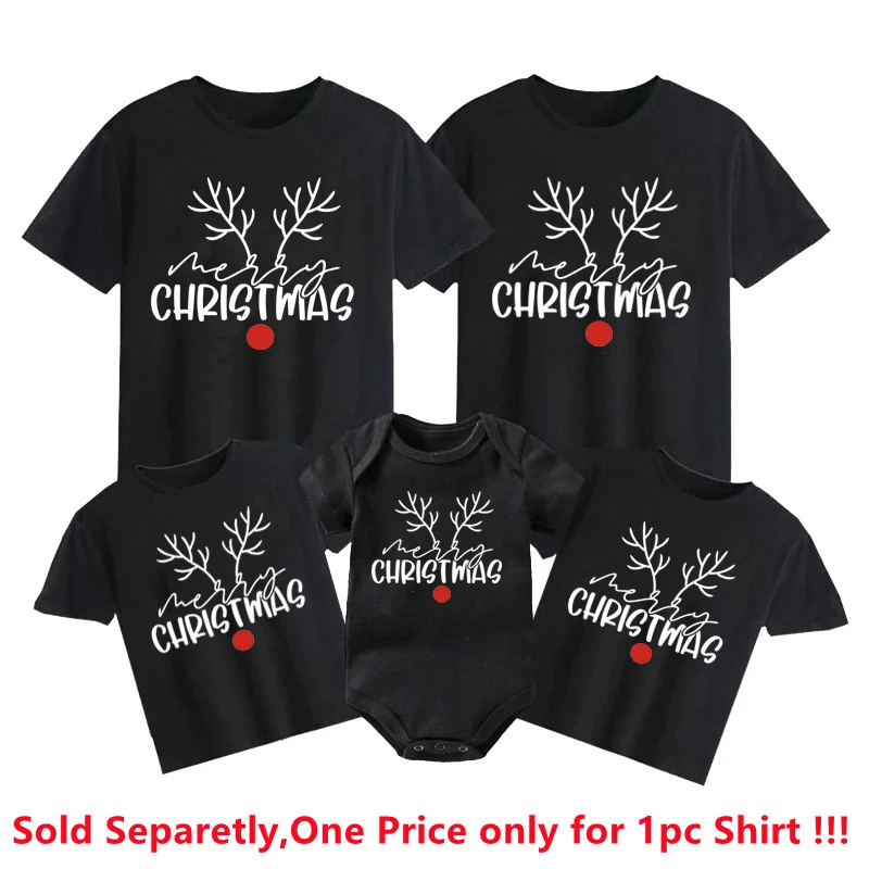thumbnail image 1 of Camisas navideñas familiares 2022, trajes familiares a juego de algodón, camisetas para papá, mamá, niños, mamelucos para bebés, blusas a juego, ropa de Navidad, regalo, 1 of 5
