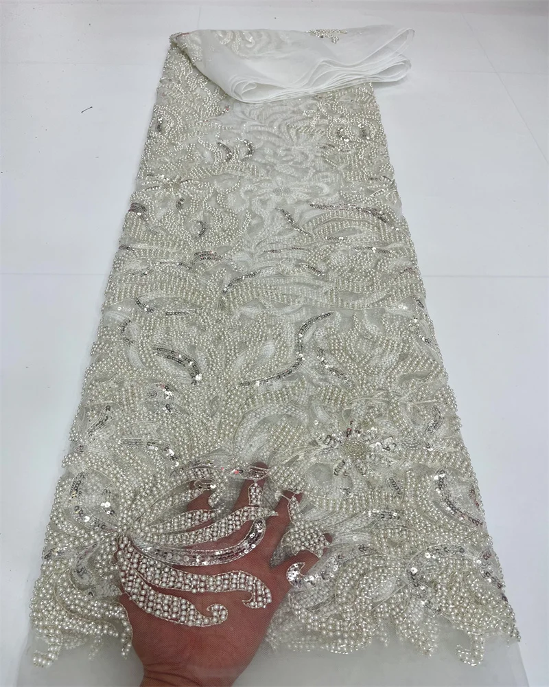 

African Sequins Beaded Lace Fabrics 2023 High Quality Sequence Embroidery French Nigerian Lace Fabric For Wedding Sewing