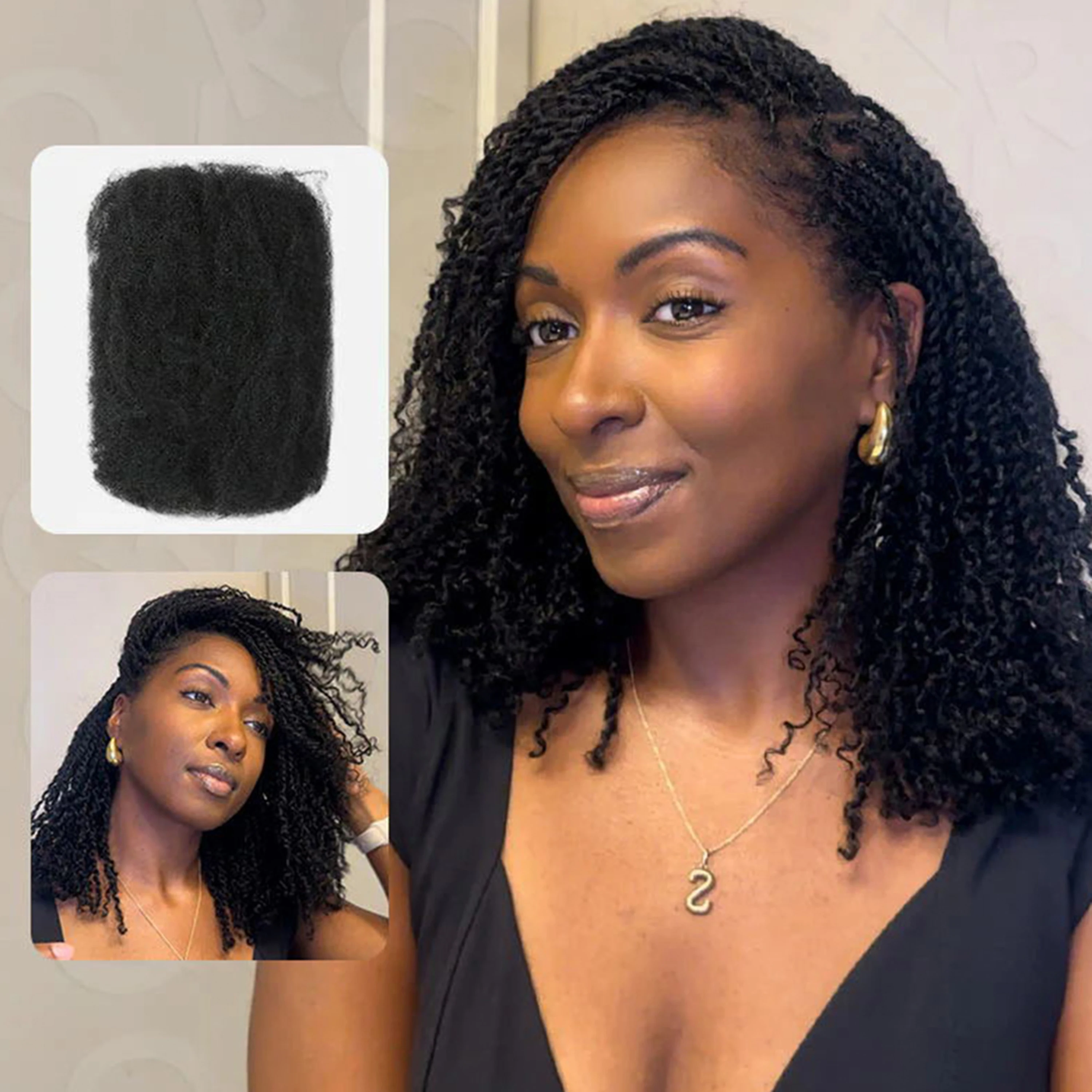Synthetic Afro Curly Bulk Hair For Braiding Peruvian QVR Afro Kinky Curly Synthetic Hair Bulk Natural Brown Color Braids Hair 1