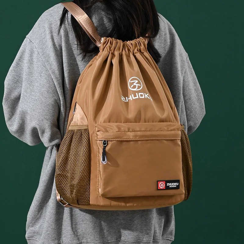 Women Both Shoulders Bag Fashion Drawstring Backpack School Sports Nylon Backpack Unisex Leisure Large Capacity Travel Backpacks