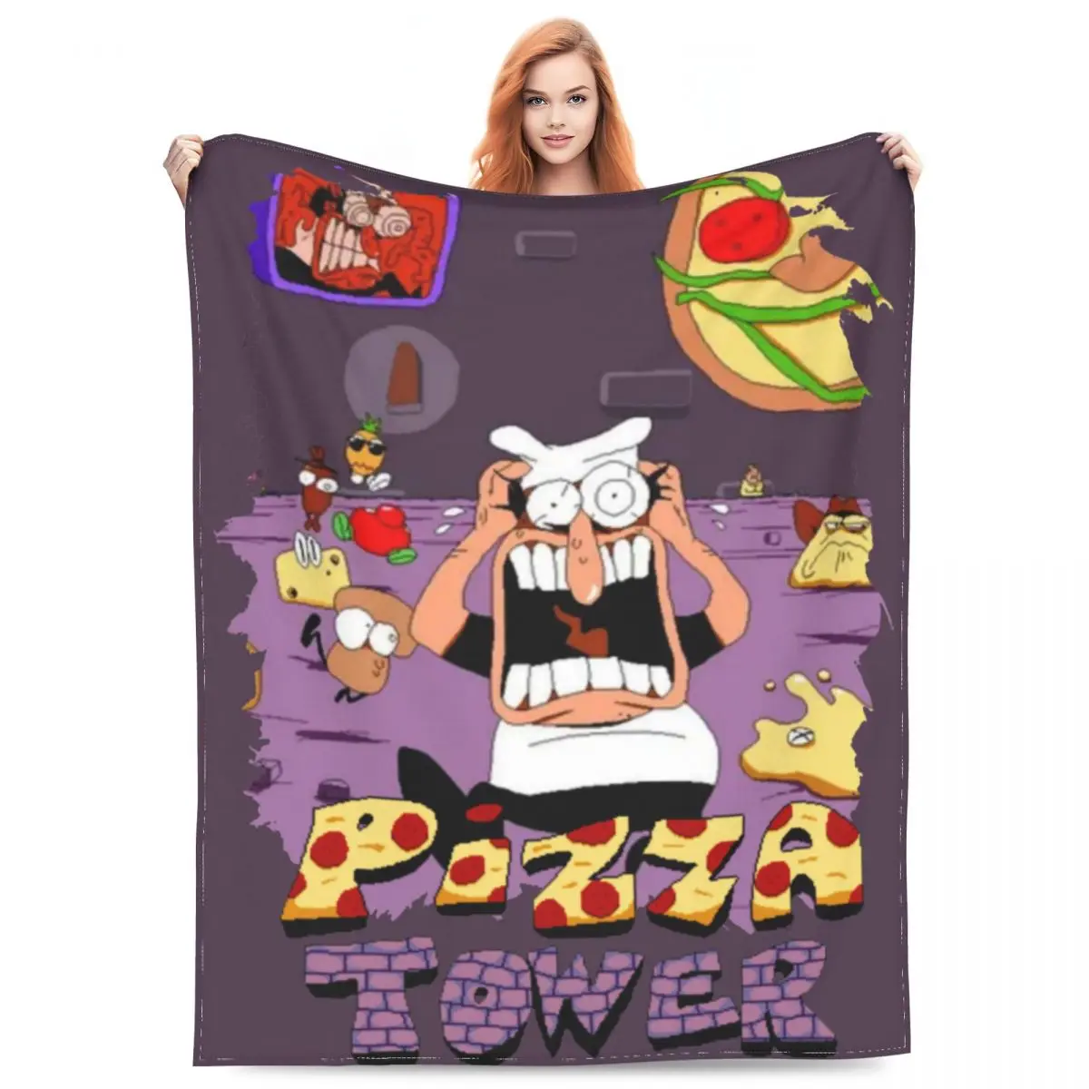 

Pizza Tower Games Throw Blanket Fleece Home Peppino Spaghetti Throw Blanket Comfortable Ultra-Soft for Outdoor Bedspread