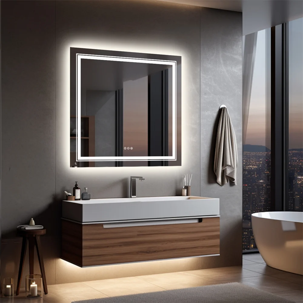 Wall Mounted LED Backlit Vanity Mirror,Illuminate Bathroom Makeup Mirror with Adjustable 3 Lights And Fogless Demister Pad