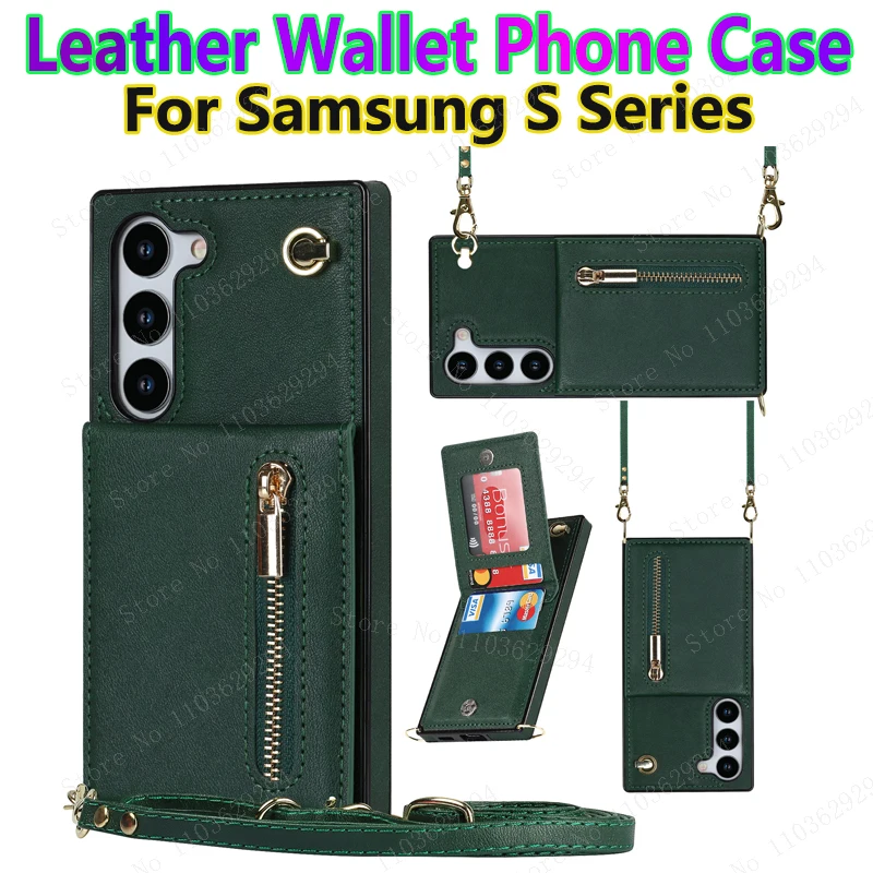 

Для Samsung Galaxy S23 Ultra S22 Plus S21 S20 S10 S9 чехол-кошелек на молнии с держателем для карт из натуральной кожи