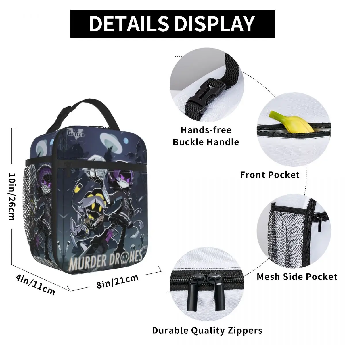 Robot Murder Drones Insulated Lunch Bag Cooler Bag Meal Container Uzi Doorman Horror High Capacity Lunch Box Tote Office Travel 6