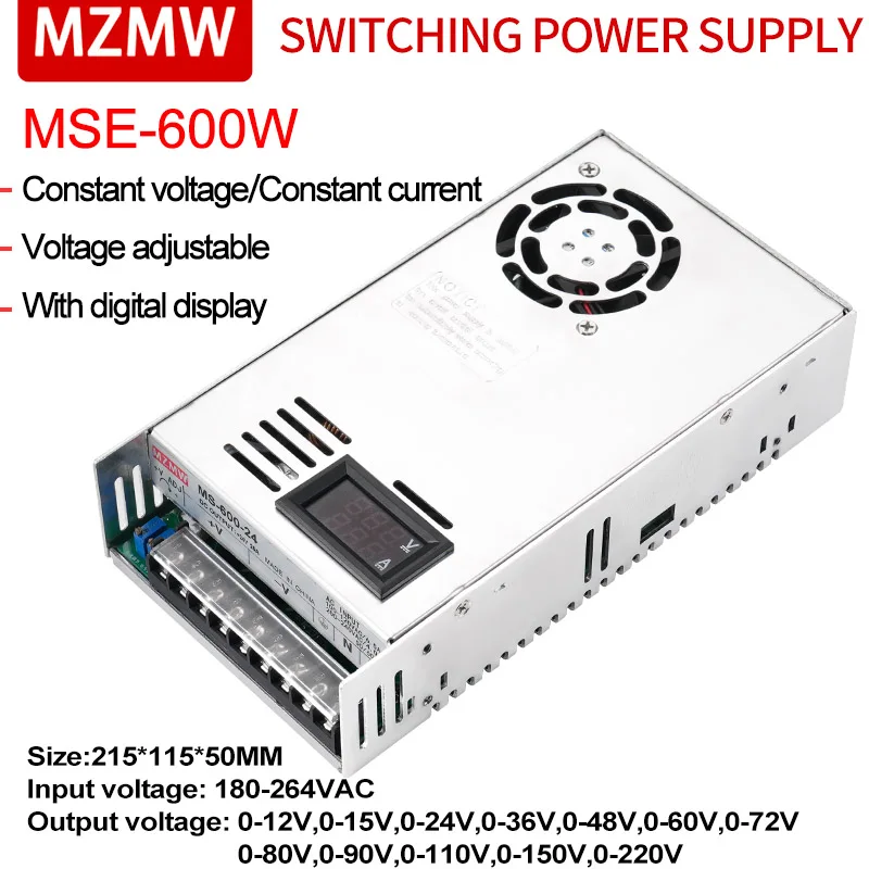 MZMW 600W Switching Power Supply 12V 24V 36V 48v 60V 72V 80V 110V 220V Adjustable with Digital Display Transformer Industry SMPS