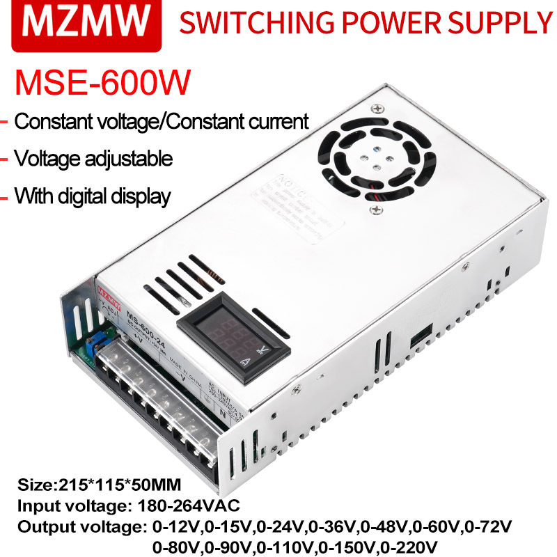 MZMW 600W Switching Power Supply 12V 24V 36V 48v 60V 72V 80V 110V 220V Adjustable with Digital Display Transformer Industry SMPS