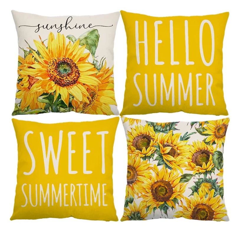 

New Summer Pillow Covers 18X18 Set Of 4 Summer Decorations For Home Sunflower Farmhouse Throw Pillows Cushion Case For Couch