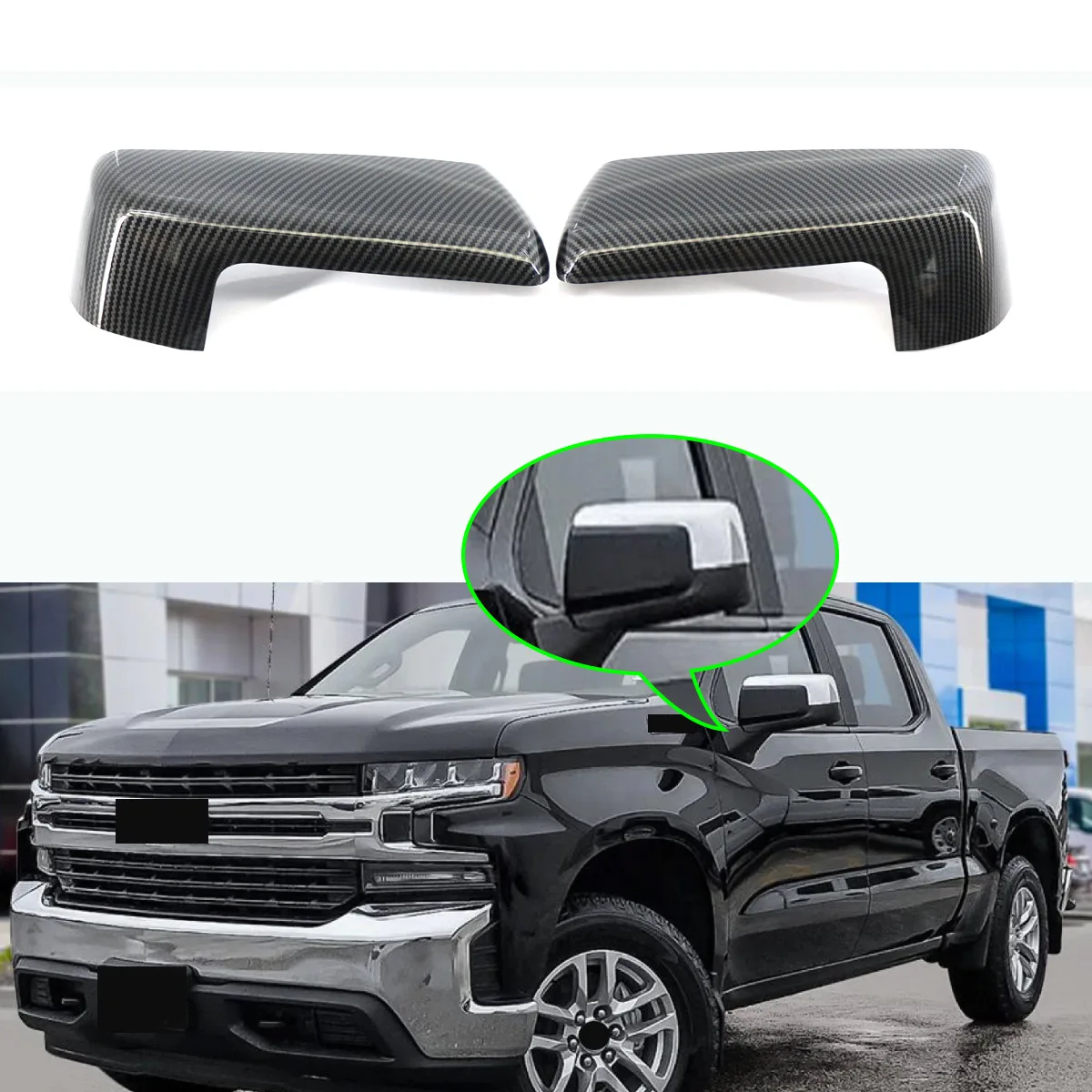 

Чехол из углеродного волокна для зеркала заднего вида Chevrolet Silverado