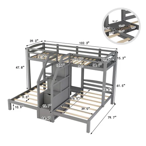 Triple Twin Bunk Bed with Staircase 5