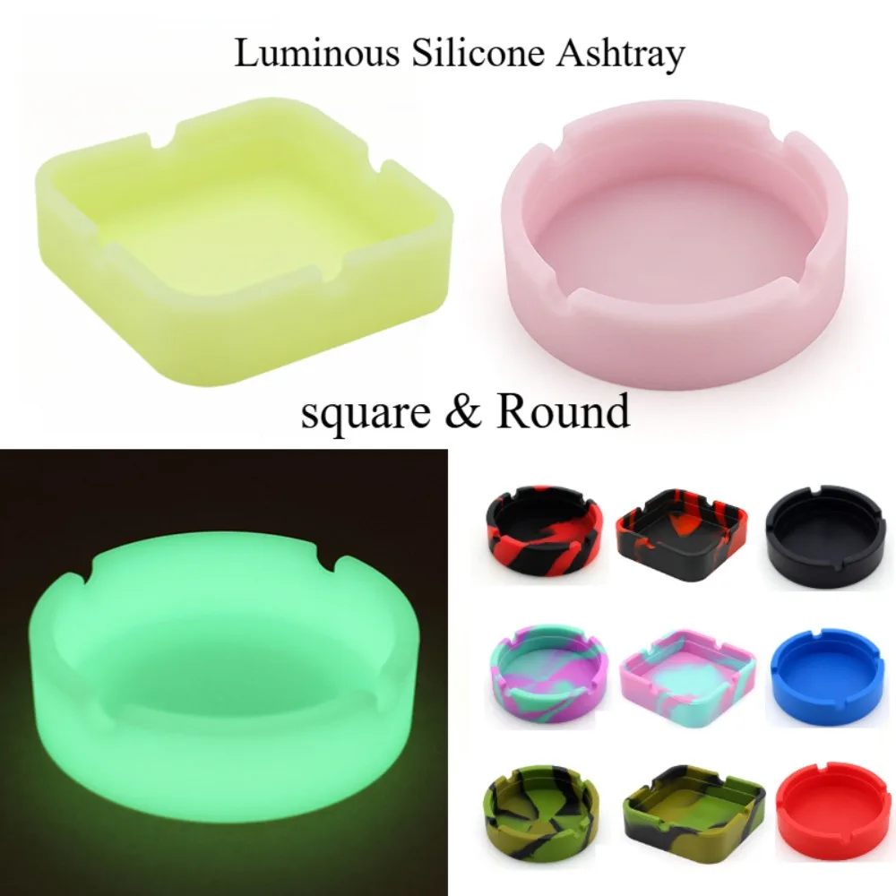 2Pcs Luminous Silicone Gel Ashtray Light Circular Ashtray Fluorescent Smoke Convenient Cigarette Case Drop Creative Ashtrays