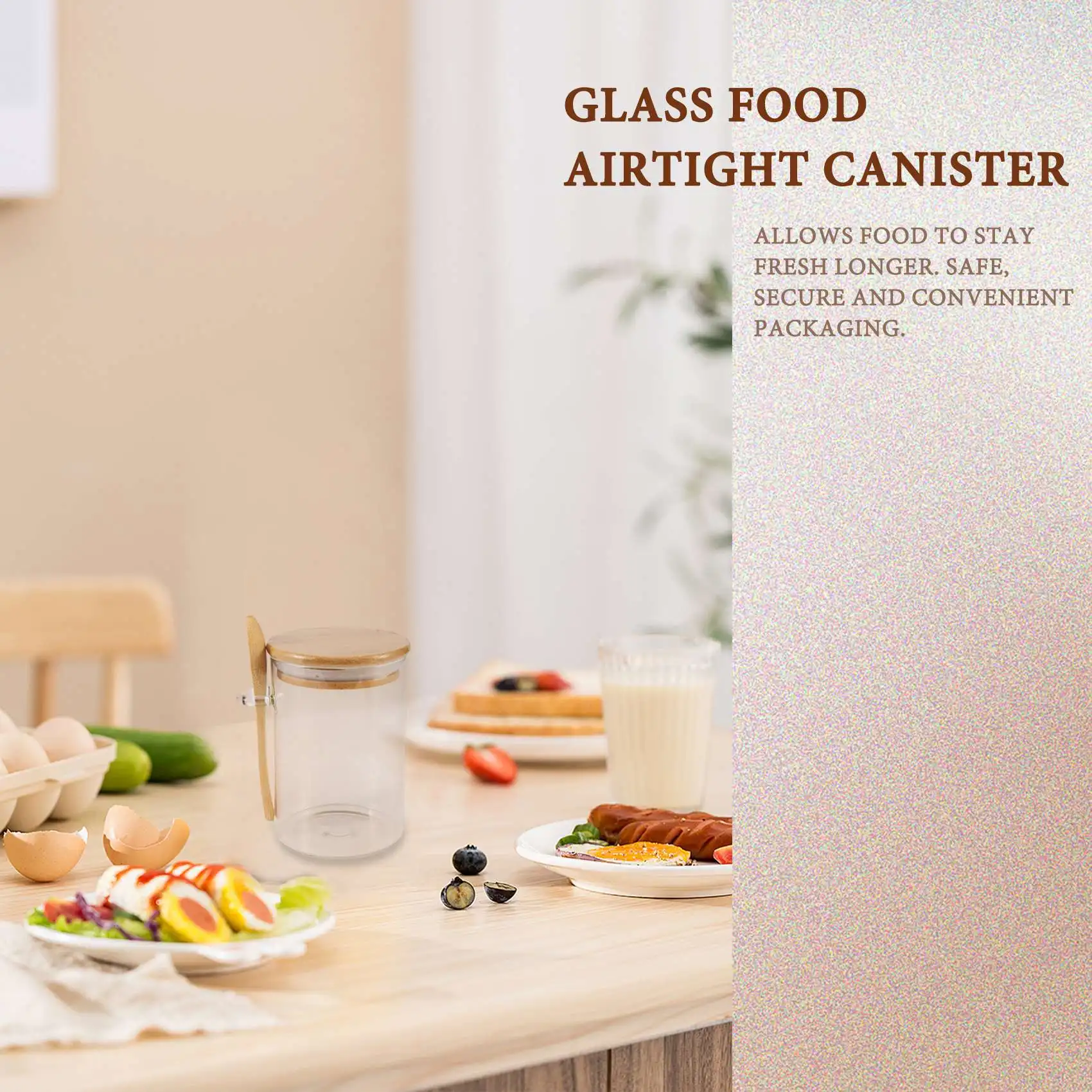 Glass Food Airtight Canister Castor Lid Storage Tank Jar Bamboo Food Container with Wooden Spoon