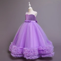 Elegant Pink Lace Mesh Flower Girl Dress - Princess Style Party & Wedding Attire - 150 9 - 10T (PURPLE)