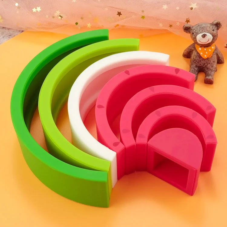 TYRY.HU 7pcs Baby Silicone Building Blocks Rainbow Soft 3D Montessori Teether Educational Toy Gift for Infants