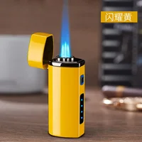 2024 Touch Sensing Metal Outdoor Windproof Electric USB Lighter Turbo Three Torch Blue Flame Jet Cigar Tool Gas Lighter Men2024 1