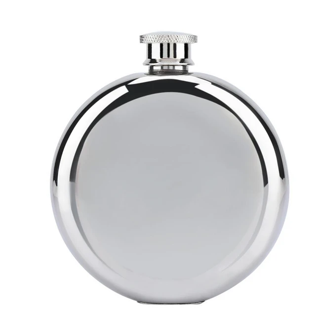 Round Hip Flask With Studded Lid, Stainless Steel Liquor Flask