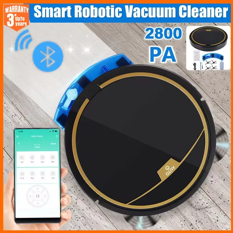 Robot Vacuum Cleaner Automatic App Control Wet Dry Floor Sweep 2800PA Suction Quiet Mopping Cleaning Machine