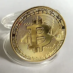 Premium Bitcoin Souvenir Coin with Display Case - Elegant Collectible for Crypto Enthusiasts and Desk Decor (Gold)