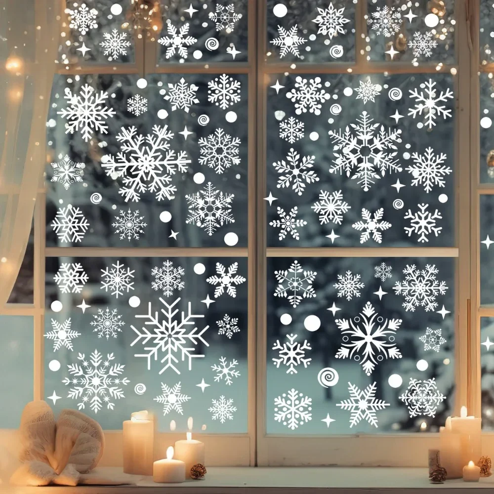 Christmas Winter Snowflake Stickers Santa Claus Xmas Tree Branch Window Glass Sticker Merry Christmas Decor Happy New Year window stickers