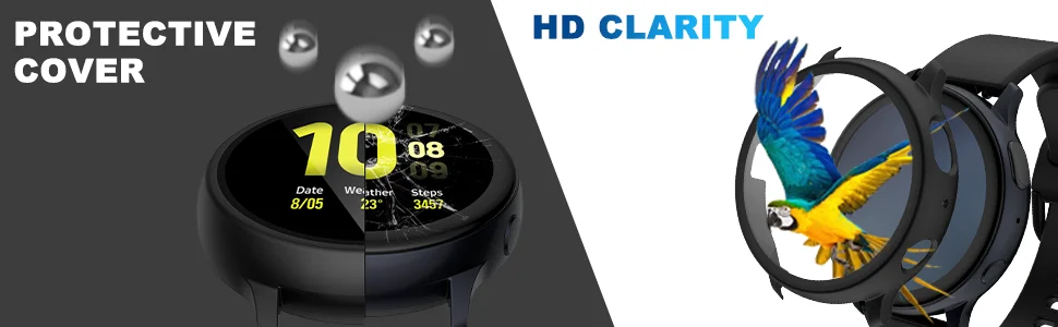 PC Hard Case for Samsung Galaxy Active 2 44mm 40mm Bumper Full Around Glass+ Screen Protector Cover for Galaxy Watch Active 2
