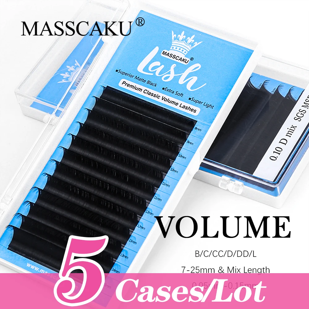 

MASSCAKU 5cases/lot 12Rows Classic Volume Eyelash Extension Individual False Lashes Handmade Faux Mink Premium Eyelash Extension