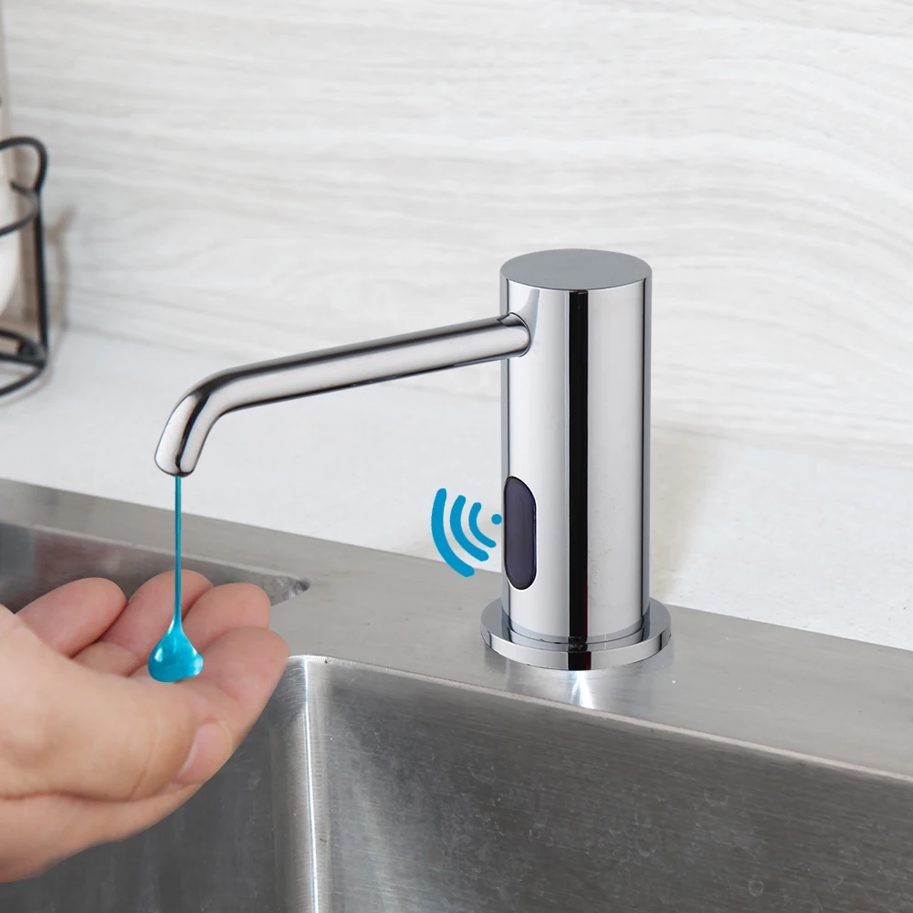 500ml Kitchen Automatic Hand Sensor Brushed Nickel Soap Dispenser Deck Mount 