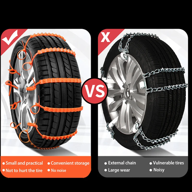 Tire Chains SEAMETAL 10Pcs Anti Skid Snow Chains Anti Slip Car Winter Tire Wheels Chains 2 3 Grooves for Winter Outdoor Snow Tire Emergency