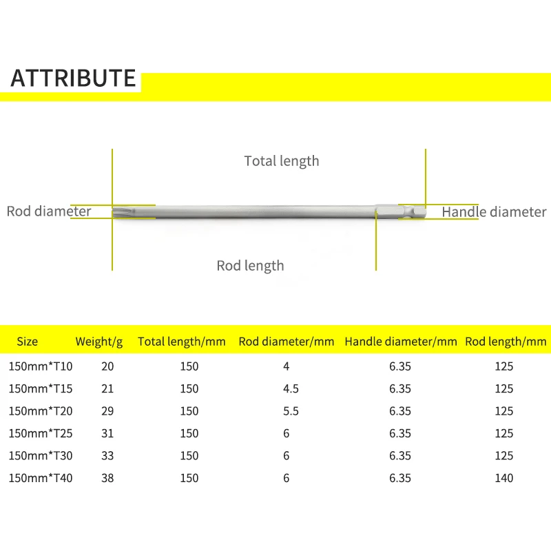 6/10Pcs 150mm 긴 자기 Torx 스크루 드라이버 비트 세트 전기 스크루 드라이버 헤드 T10,T15,T20,T25,T30,T35,T40